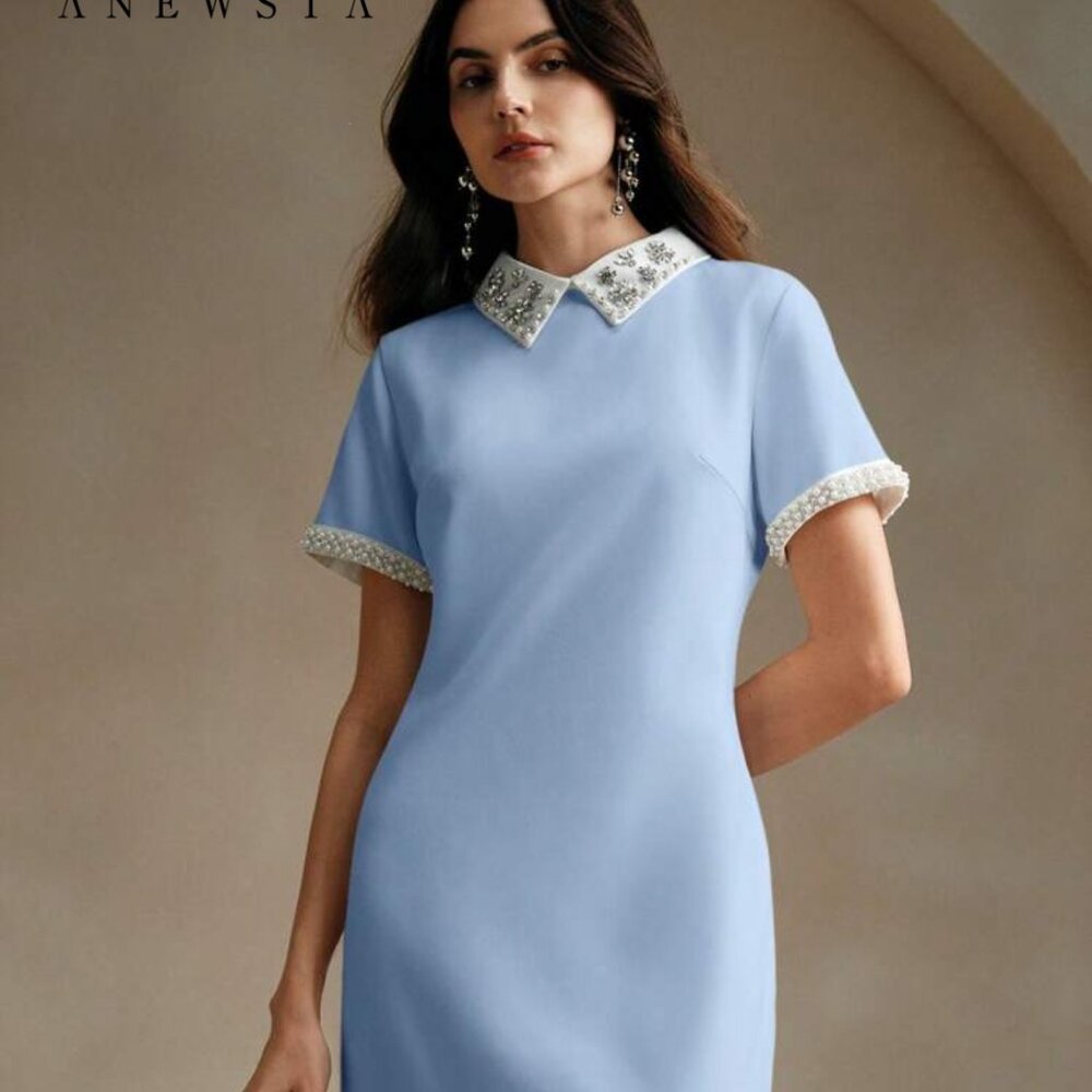 Back to school BabyBlue Rhinestone Collar Dress – NWT 💎 Tory Burch Anthropologie